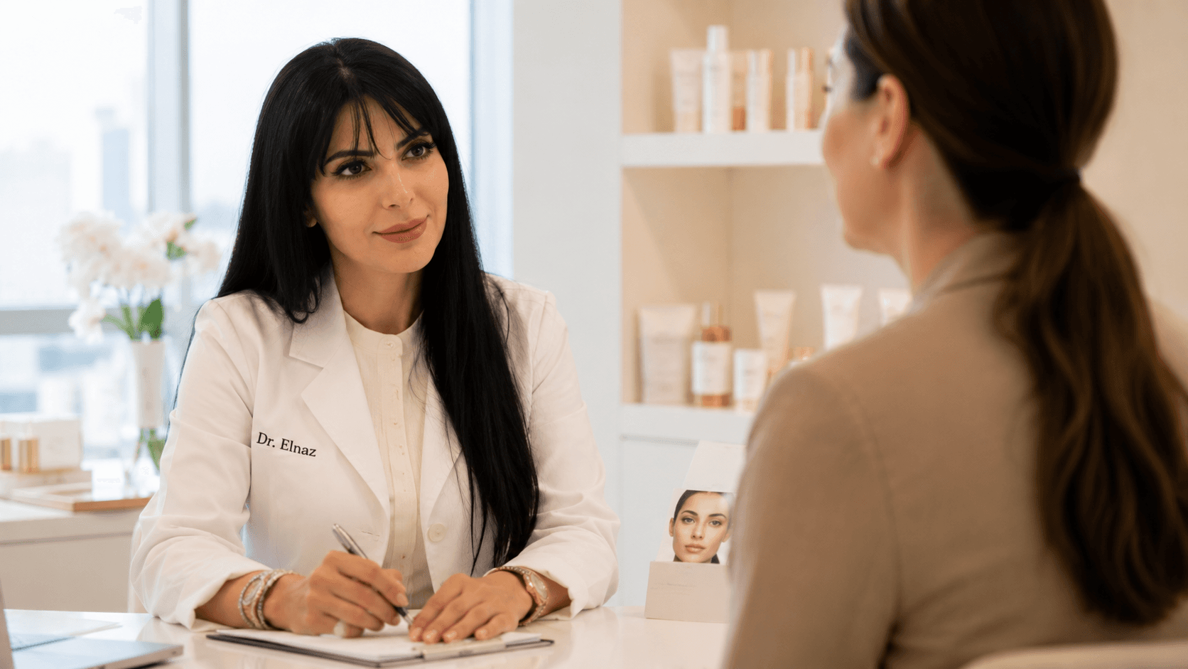 A clinical consultation room with neutral lighting